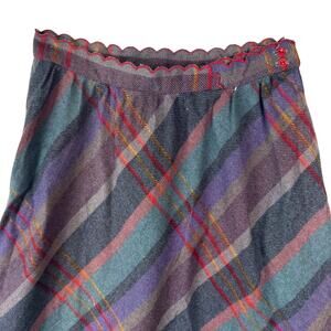 Vintage 70s Summit Sportwear Plaid Skirt Scalloped Waist 24W XS Purple Teal